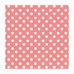 Coral And White Polka Dots Medium Glasses Cloth (2-side) by GardenOfOphir