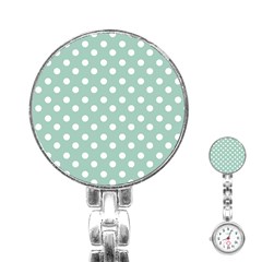 Light Blue And White Polka Dots Stainless Steel Nurses Watches by GardenOfOphir