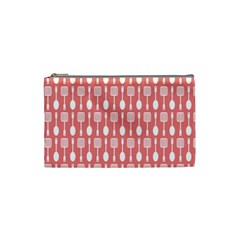 Coral And White Kitchen Utensils Pattern Cosmetic Bag (small)  by GardenOfOphir