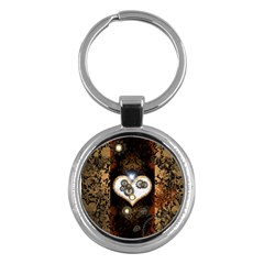 Steampunk, Awesome Heart With Clocks And Gears Key Chains (round)  by FantasyWorld7