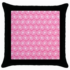 Pink Gerbera Daisy Vector Tile Pattern Throw Pillow Cases (black) by GardenOfOphir