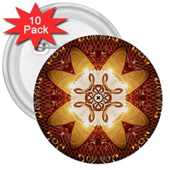 Elegant, Decorative Kaleidoskop In Gold And Red 3  Buttons (10 Pack)  by FantasyWorld7