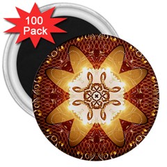 Elegant, Decorative Kaleidoskop In Gold And Red 3  Magnets (100 Pack) by FantasyWorld7