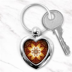 Elegant, Decorative Kaleidoskop In Gold And Red Key Chains (heart)  by FantasyWorld7