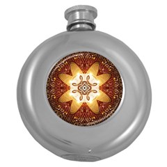 Elegant, Decorative Kaleidoskop In Gold And Red Round Hip Flask (5 Oz) by FantasyWorld7