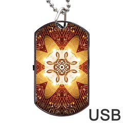 Elegant, Decorative Kaleidoskop In Gold And Red Dog Tag Usb Flash (two Sides)  by FantasyWorld7