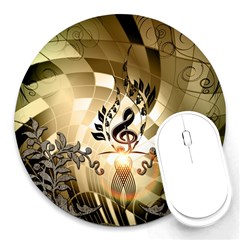 Clef With  And Floral Elements Round Mousepads