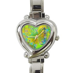 Abstract In Blue, Green, Copper, And Gold Heart Italian Charm Watch