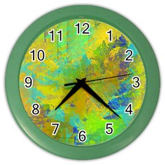 Abstract In Blue, Green, Copper, And Gold Color Wall Clocks