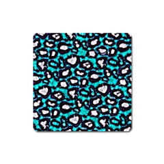 Turquoise Black Cheetah Abstract  Square Magnet