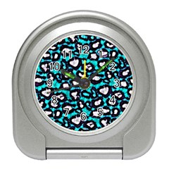 Turquoise Black Cheetah Abstract  Travel Alarm Clocks