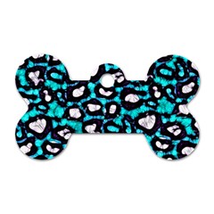 Turquoise Blue Cheetah Abstract  Dog Tag Bone (two Sides)