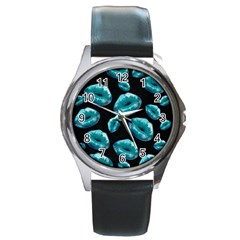 Turquoise Sassy Lips  Round Metal Watches