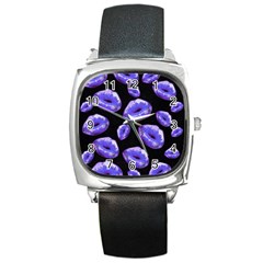 Sassy Purple Puckered Lips  Square Metal Watches by OCDesignss