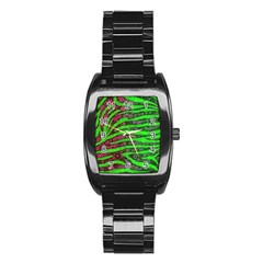 Florescent Green Zebra Print Abstract  Stainless Steel Barrel Watch