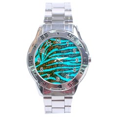 Turquoise Blue Zebra Abstract  Stainless Steel Men s Watch