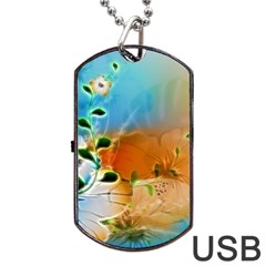 Wonderful Flowers In Colorful And Glowing Lines Dog Tag Usb Flash (two Sides)  by FantasyWorld7