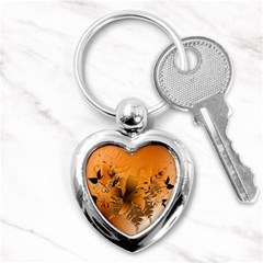 Awesome Summer  Flowers In Soft Red And Yellow Key Chains (heart) 