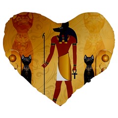 Anubis, Ancient Egyptian God Of The Dead Rituals  Large 19  Premium Flano Heart Shape Cushions by FantasyWorld7