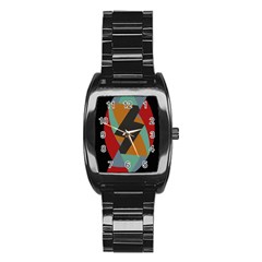 Fractal Design In Red, Soft-turquoise, Camel On Black Stainless Steel Barrel Watch