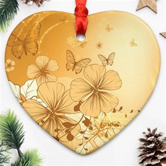 Wonderful Flowers With Butterflies Heart Ornament (2 Sides)