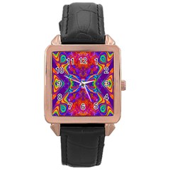 Butterfly Abstract Rose Gold Leather Watch 