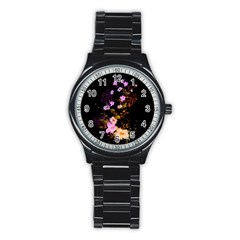 Awesome Flowers With Fire And Flame Stainless Steel Round Watches