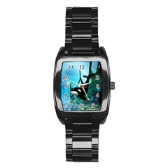 Orca Swimming In A Fantasy World Stainless Steel Barrel Watch