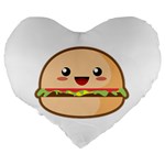 Kawaii Burger Large 19  Premium Flano Heart Shape Cushions Back