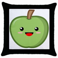 Kawaii Green Apple Throw Pillow Cases (black) by KawaiiKawaii