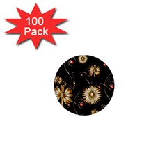 Golden Flowers On Black Background 1  Mini Buttons (100 Pack) 