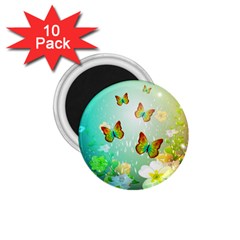 Flowers With Wonderful Butterflies 1 75  Magnets (10 Pack) 