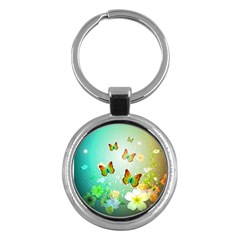 Flowers With Wonderful Butterflies Key Chains (round) 