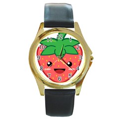 Kawaii Strawberry Round Gold Metal Watches