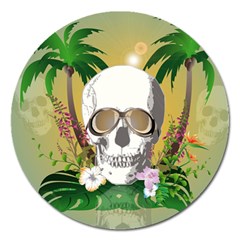 Funny Skull With Sunglasses And Palm Magnet 5  (round)