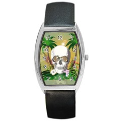 Funny Skull With Sunglasses And Palm Barrel Metal Watches