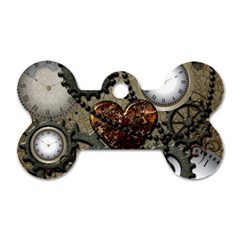 Steampunk With Clocks And Gears And Heart Dog Tag Bone (two Sides)