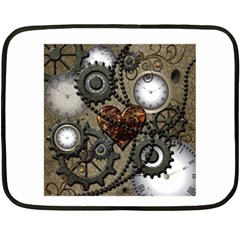 Steampunk With Clocks And Gears And Heart Double Sided Fleece Blanket (mini) 