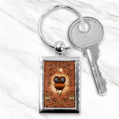 Steampunk, Funny Owl With Clicks And Gears Key Chains (rectangle)  by FantasyWorld7