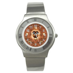 Steampunk, Funny Owl With Clicks And Gears Stainless Steel Watches