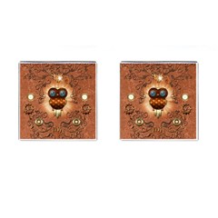 Steampunk, Funny Owl With Clicks And Gears Cufflinks (square)