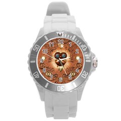 Steampunk, Funny Owl With Clicks And Gears Round Plastic Sport Watch (l)