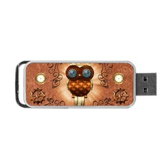 Steampunk, Funny Owl With Clicks And Gears Portable Usb Flash (one Side)