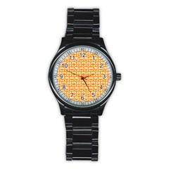 Yellow And White Owl Pattern Stainless Steel Round Watches