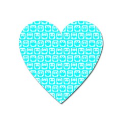 Aqua Turquoise And White Owl Pattern Heart Magnet by GardenOfOphir