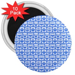 Blue And White Owl Pattern 3  Magnets (10 Pack) 