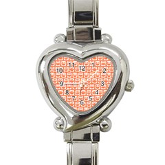 Coral And White Owl Pattern Heart Italian Charm Watch by GardenOfOphir