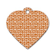 Orange And White Owl Pattern Dog Tag Heart (one Side) by GardenOfOphir