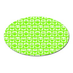 Lime Green And White Owl Pattern Oval Magnet by GardenOfOphir