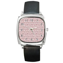 Light Pink And White Owl Pattern Square Metal Watches by GardenOfOphir